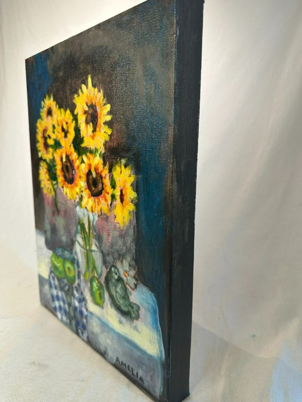 Original Art Oil Painting Sunflower Still Life Floral Wall Decor Gallery Wrapped - Picture 3 of 3
